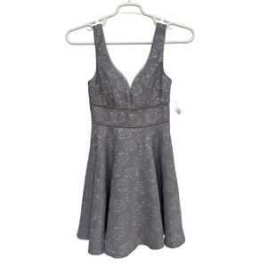 Jodi Kristopher Gray Rose Jacquard Fit Flare V Neck Dress Size‎ 3